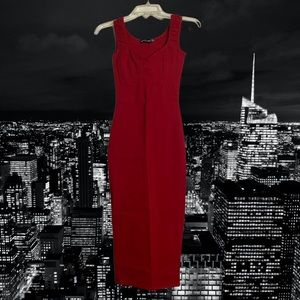 PLT “Shape Red Cup Detail Strappy Midi Dress”